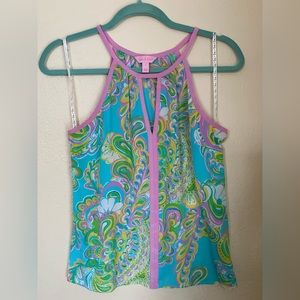 Lilly Pulitzer Silk Tillie Tank Sz Small in Shorely Blue Double Trouble